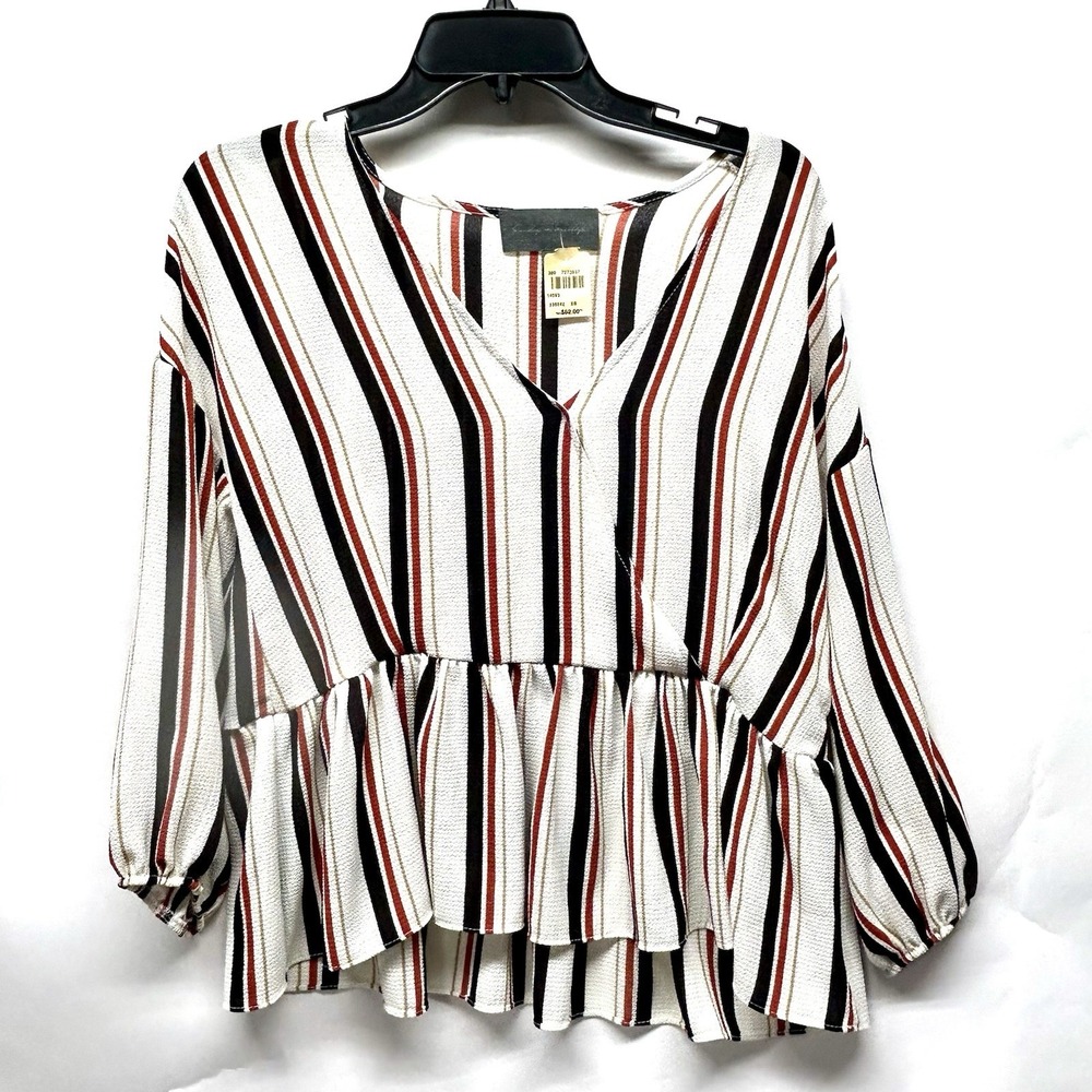Anthropologie Sunday in Brooklyn Women's XS Striped V-Neck Peasant Blouse Top